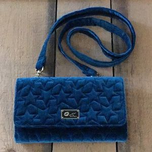 Betsy Johnson TEAL Velvet Crossbody Wallet Handbag